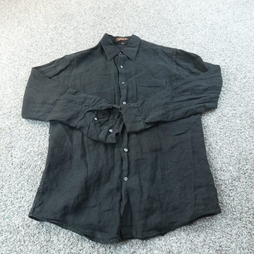 Tasso Elba Shirt Mens S Black Linen Chambray Button Up Long Sleeve Lightweight - Picture 2 of 9